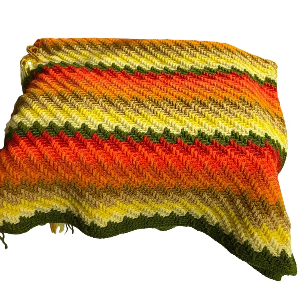 Vintage Handmade Crochet‎ Ripple Afghan Throw Blanket Chevron Zigzag 40x60